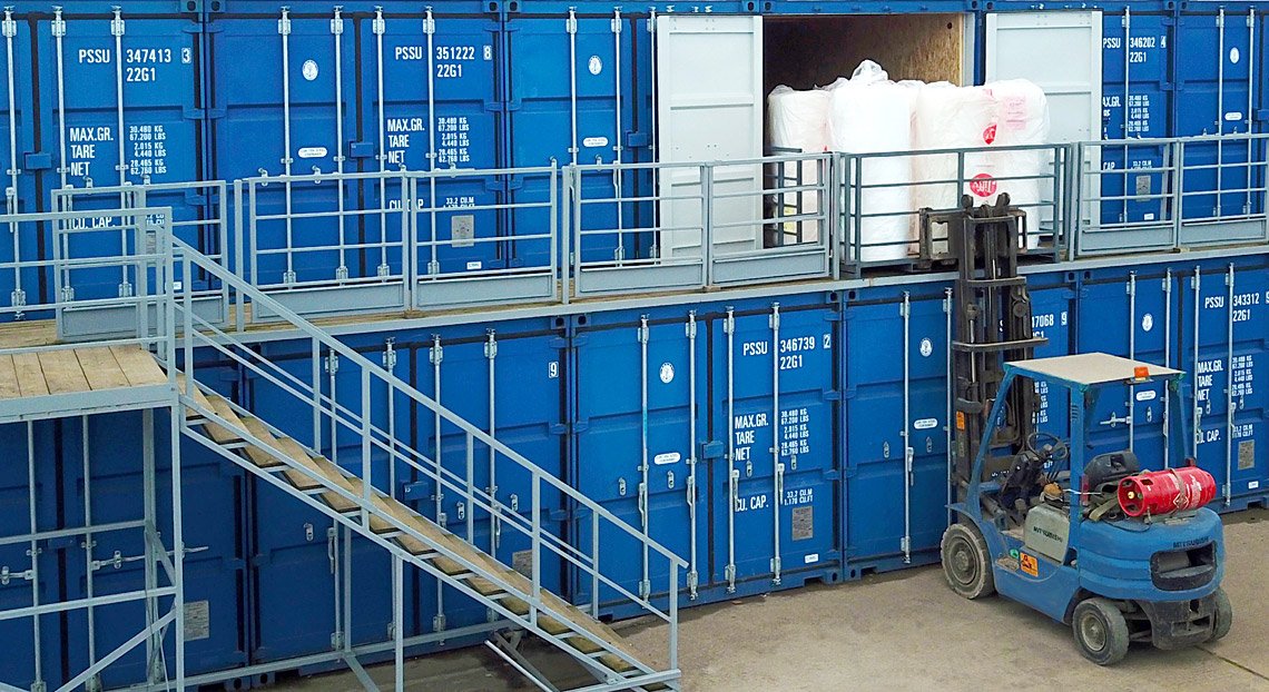 containers stacked in rows